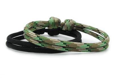 Set van 2 geknoopte paracord armbandjes - zwart en licht groen bruin