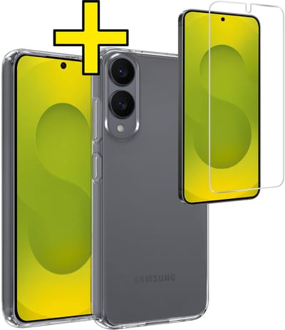 Hoesje - Met Screenprotector - Geschikt voor Samsung Galaxy S25 Edge - Sterk & Shockproof - Back Cover - Siliconen Case - Telefoon Hoes - Telefoonhoesjes - Transparant