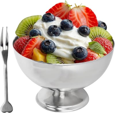 Ronde roestvrijstalen dessertkommen voor ijs, yoghurt, snacks, ontbijtgranen, salades en pudding