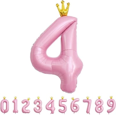 Grote Roze Ballon Cijfer 4 met Kroon voor Verjaardag of Feest (101 cm)