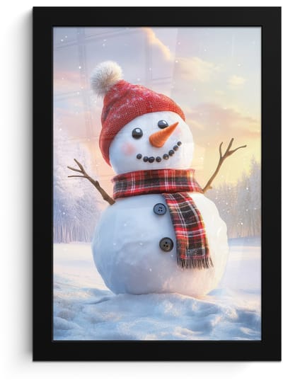 Poster in lijst - Fotolijst 20x30 cm - Posters - Sneeuwpop - Zonsondergang - Wit - Posterlijst zwart - Decoratie - Wanddecoratie woonkamer - Muurdecoratie slaapkamer