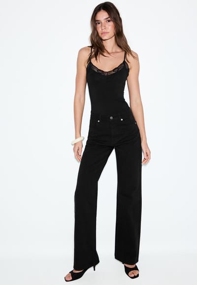 Stradivarius D92 straight wide-leg jeans  Zwart 32