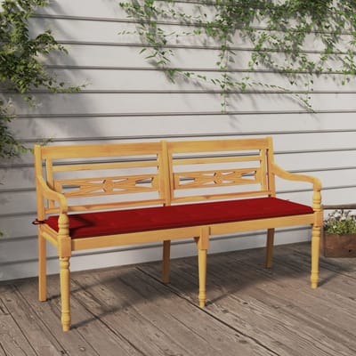 vidaXL - Bankje - Batavia - met - rood - kussen - 150 - cm - massief - teakhout