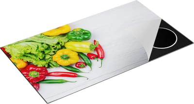 Chefcare Inductie Beschermer Groentes op Wit Hout - 95x50 cm - Afdekplaat Inductie - Kookplaat Beschermer - Inductie Mat