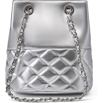 Klassieke Zilveren Leren Kleine Geurige Wind Ruitketting Emmer Tas met Geavanceerd Gevoel voor Niche Enkele Schouder Schuin