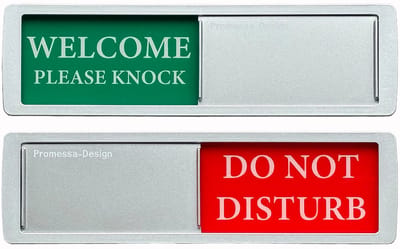Welcome please knock - Do not disturb Schuifbordje - Hoge Kwaliteit - Aluminium Look - 17,5 cm x 5 cm x 0,6 cm - Promessa Design.