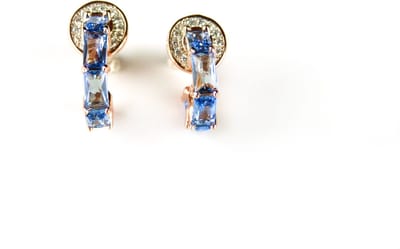 Kleine zilveren oorringen oorbellen roos goud verguld met blauwe stenen