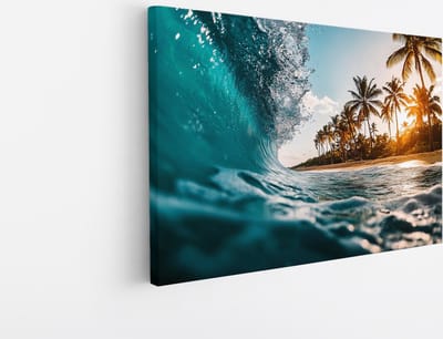 Saammp Canvas Schilderij - Natuur - Golf - Strand - landschap - 45x30 - Foto op canvas - Wanddecoratie - Muurdecoratie Woonkamer - Slaapkamer decoratie - Canvas Print