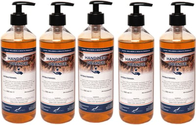 Handzeep Orange 500 ml - set van 5 stuks - met gratis pompje - Voordeelverpakking