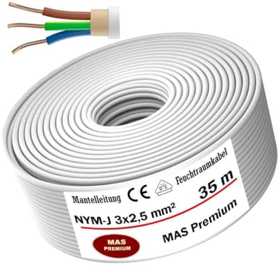Kabel voor Vochtige Ruimtes 3x2,5 mm² - 5-200 m Elektrische Mantel Kabel voor Vaste Installatie