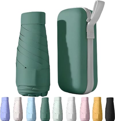 UPF50+ mini reis parasol met beschermhoes, kleine compacte UV-blokkerende paraplu tegen de zon, lichtgewicht draagbare zonnescherm windbestendig