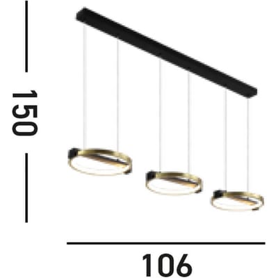 Searchlight Aerial LED hanglamp, 3-lamps, messing/zwart, staal