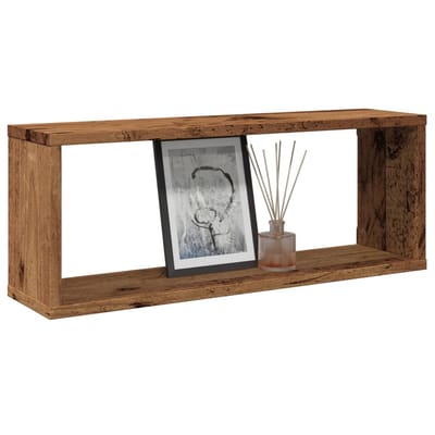 vidaXL - Wandschappen - kubus - 2 - st - 60x15x23 - cm - bewerkt - hout - oud - houtkleur