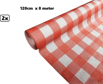 2x Tafelrol tafelkleed Boerenbont rood-wit 120cm x 800cm papier- ruit diner food festival eten fun thema feest party