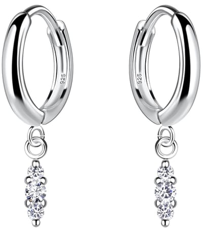 Joy|S - Zilveren oorbellen - 11 mm oorringen met staaf / bar bedel - marquise - klap scharnier sluiting - zirkonia - sterling zilver 925