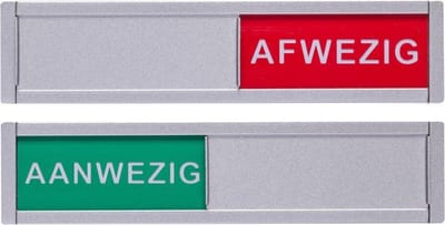 Schuifbordje Aanwezig - Afwezig Aluminium - 100 mm x 28 mm - Met maar 4 mm dikte geen uitstekend blok op je deur - Bevestiging 3M plakstrip over de gehele achterzijde