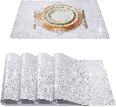 Placemats Set - Tafelmatten PVC - Tafel Beschermen - Hittebestendig Antislip - 4 stuks 38 cm - Zilver