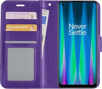 Hoesje - Met Pasjeshouder - Geschikt voor OnePlus Nord CE 2 - Luxe Bookcase Portemonee - Flip Case - Kunstleer Book Case - Flipcase - Book Cover - Walletcase - Portemonneehoes - Paars