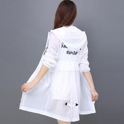 Zomer dames zonwerende kleding Koreaanse stijl slank middellang trenchcoat UV-bescherming Student zonwerende kleding L white