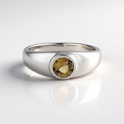 Cavill - Zilveren Ring met Platina Coating - 0,76 ct Onverhitte Gele Tanzaniet, Ronde Briljant - Elegante Handgemaakte Ring uit 925 Sterling Zilver