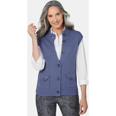 Tricot vest met opgestikte zakken - rookblauw - Gr. 38 van Goldner Fashion