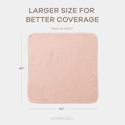 Cubs Mousseline Babydeken - Zacht, licht, 6-laags dikke katoenen deken voor peuters, pasgeborenen en baby's, 102 x 102 cm, groot, ademend en veelzijdig, voor slapen en buiktijd - roze (Blush)