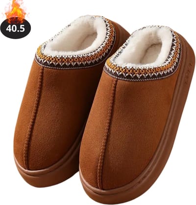 Nivard Warme Pantoffels - Sloffen - Slippers - Dames - Heren - Pluche - Maat 40.5 - Kameel