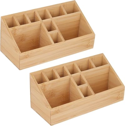 Set van 2 Houten Bureau Organisers 23 x 10 x 10 cm - Desk Holder voor Pennen, Cosmetica en Kantoorbenodigdheden