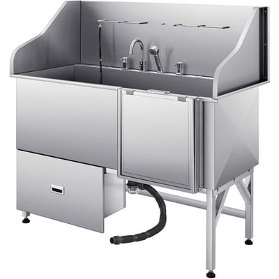 Baignoire pour toilettage de chien 155 cm Acier inoxydable avec rampe Filtre à eau