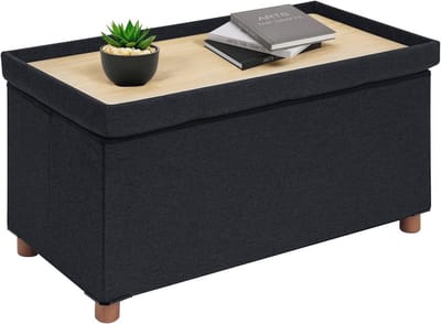 Inklapbare Zitbank met Opbergruimte voor Woonkamer en Slaapkamer - Zwart 76 x 38 x 38 cm