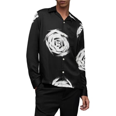 AllSaints Rose Galaxy Ls Shirt Jet Black Size: XL | Casual Shirts Outlet | Heren | Zwart