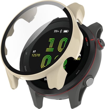 Watch case screenprotector - hoesje - gehard glas - geschikt voor Garmin Forerunner 255 - beige
