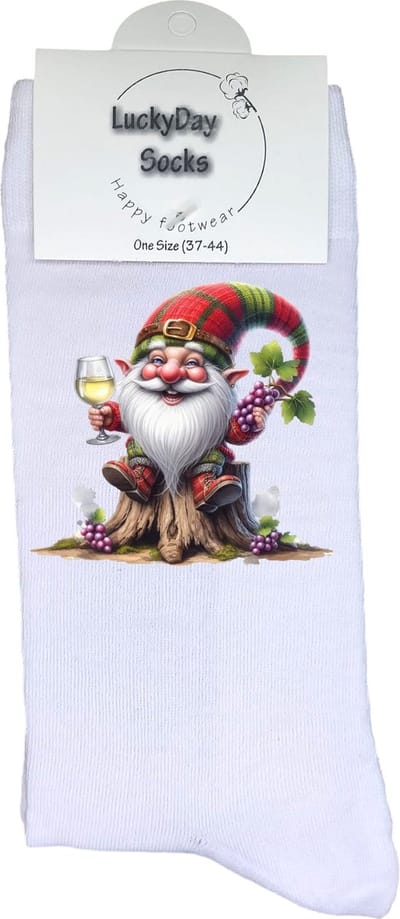 Gnoom - Opkikker - Grappige sokken - Valentijns cadeau - Verjaardag cadeau - Sinterklaas cadeau - Leuke sokken - Vrolijke sokken - Rode Wijn - Kerst Sokken - Vaderdag - Moederdag - Kerstcadeau - Socks die Happy maken - Maat 37-44