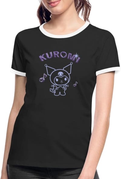 Kuromi Omtrekontwerp Met Paarse Chrome Letters Vrouwen Contrast Shirt