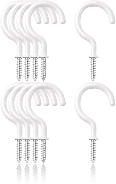 Allecto - 10 Pack Cup Haken - Plafond Haken voor Hangplanten - Zware Schroefhaken - Wit - Voor Badkamer en Keuken - Perfect voor Opknoping