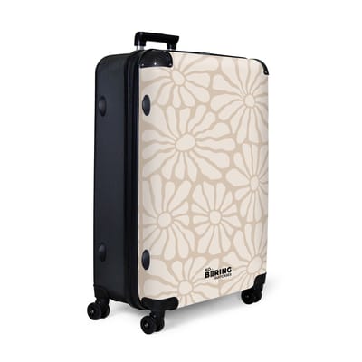 NoBoringSuitcases.com® - Koffer groot - Reiskoffer lichtgewicht - Licht bruin met beige bloemen - Rolkoffer met 4 wielen - Grote trolley XL - 98 liter bagage