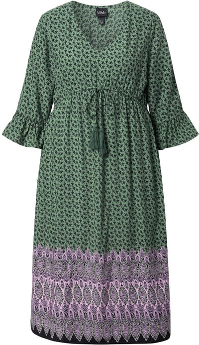 Ulla Popken - Dames - Maxi jurken - Donker eucalyptus - Maat 42+