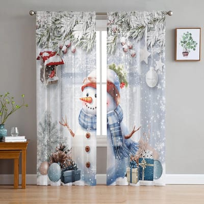 Kerst Sneeuwvlok Sneeuwpop Hulst Spar Transparante Gordijnen Woonkamer Decoratie Raamgordijnen Keuken Tule Voile Gordijnen W135 x H115cm x1 gray