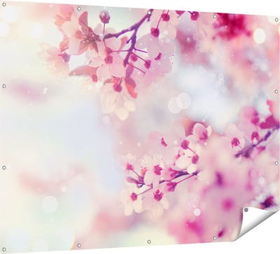 Gards Tuinposter Roze Bloesemboom met Zonneschijn - 160x120 cm - Tuindoek - Tuindecoratie - Wanddecoratie buiten - Tuinschilderij