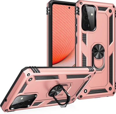 Hoesje Geschikt Voor Samsung Galaxy A72 Hoesje - Galaxy A72 Rose Goud hoesje Anti-Shock Hybrid Armor case Ring houder TPU backcover met kickstand