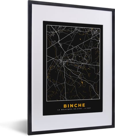 Fotolijst incl. Poster - Binche - Stadskaart - Kaart - Plattegrond - Gold - 30x40 cm - Posterlijst