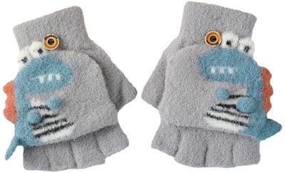 Gebreide Handschoenen Vingerloos - Warme Kinderhandschoenen - Comfortabel en Dikke Materialen - Grijs - 17.8x15.3x4.7cm - Met Knopen - Vingerloze Handschoenen