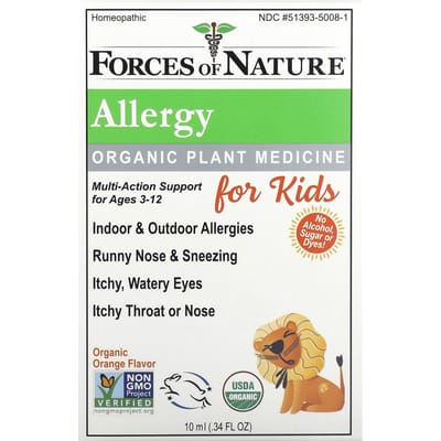 Krachten van de Natuur, Allergie, Biologische Botanische Geneeskunde, voor Kinderen van 3 tot 12 Jaar, Sinaasappel, 0,34 fl oz (10 ml)
