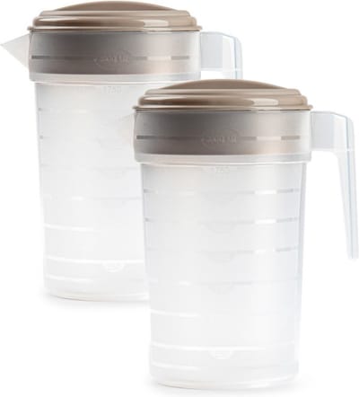 Plasticforte Waterkan - 2x - 2L - beige/transparant - met deksel - kunststof - schenkkan
