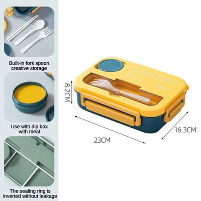 Compartiment 1300ML Draagbare Lunchbox Kids Studenten Kantoor Bento Box Met Vork en Lepel Magnetron Voedsel Opslag Container yellow