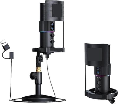 Sound Card Kit, STA-U2D USB Recording Microphone Computer Podcast Microphone for PC/PS4/Mac, Four Pickup Patterns for Vocals, Gaming(Black1)