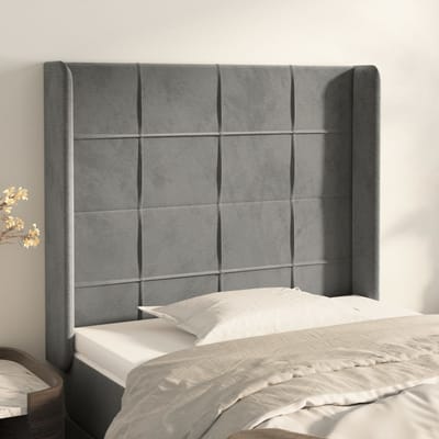vidaXL - Hoofdbord - met - randen - 83x16x118/128 - cm - fluweel - lichtgrijs