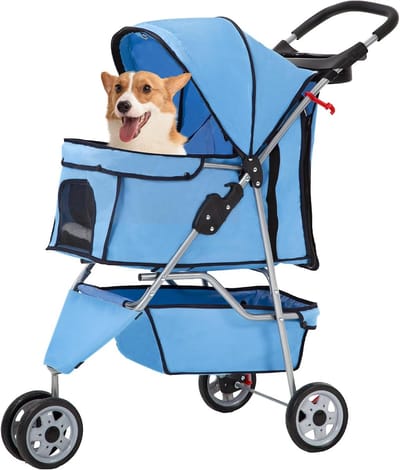 Opvouwbare Huisdierenwagen - Dierenbuggy Jogger - Wandelen Hardlopen - Wasbare Voering - 89x43x97 cm - Blauw