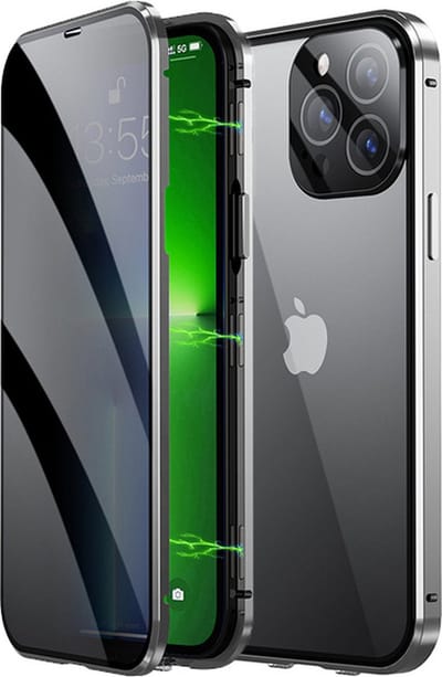 Hoes Geschikt voor iPhone 12 Pro Max Hoesje Magnetische Hoes Back Cover Metalen Case Hoes Stevig Telefoonhoesje - Zilver