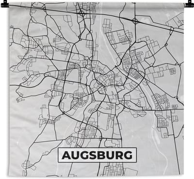 Wandkleed - Wanddoek - Plattegrond - Augsburg - Kaart - Stadskaart - Duitsland - 180x180 cm - Wandtapijt